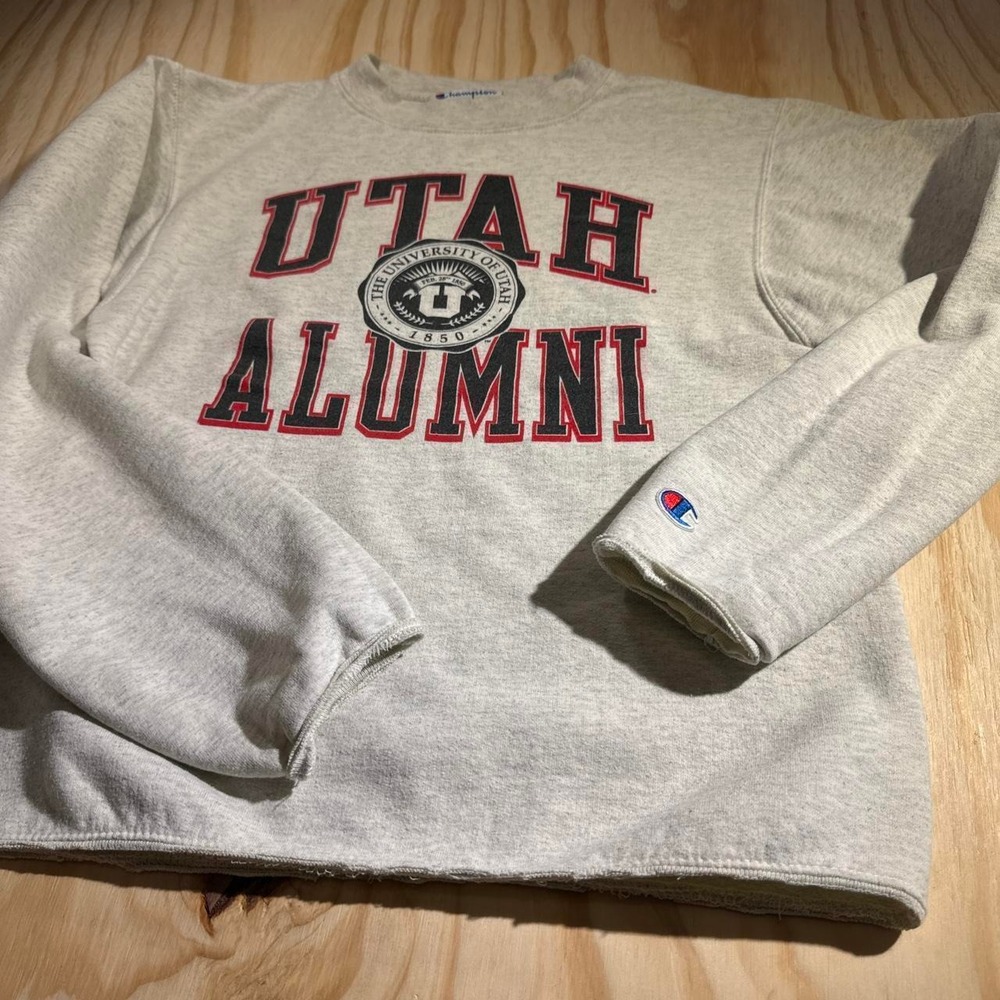 Champion Utah Alumni Sweatshirt XS Gray University of Utah Cropped Custom 1474